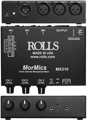 New Rolls MX310 3-Channel Mono Microphone Mixer with Phantom Power & XLR I/O