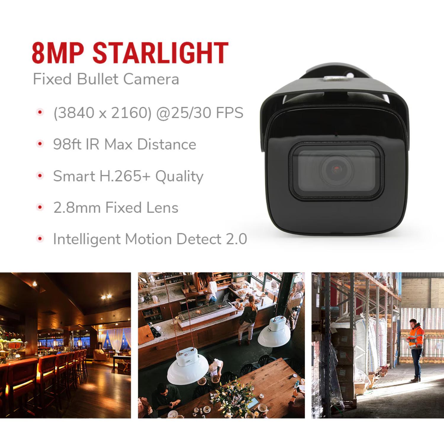New IC Realtime IPEL-B80F-IRB3 8MP IP Bullet Camera 2.8mm Lens IR Night Vision