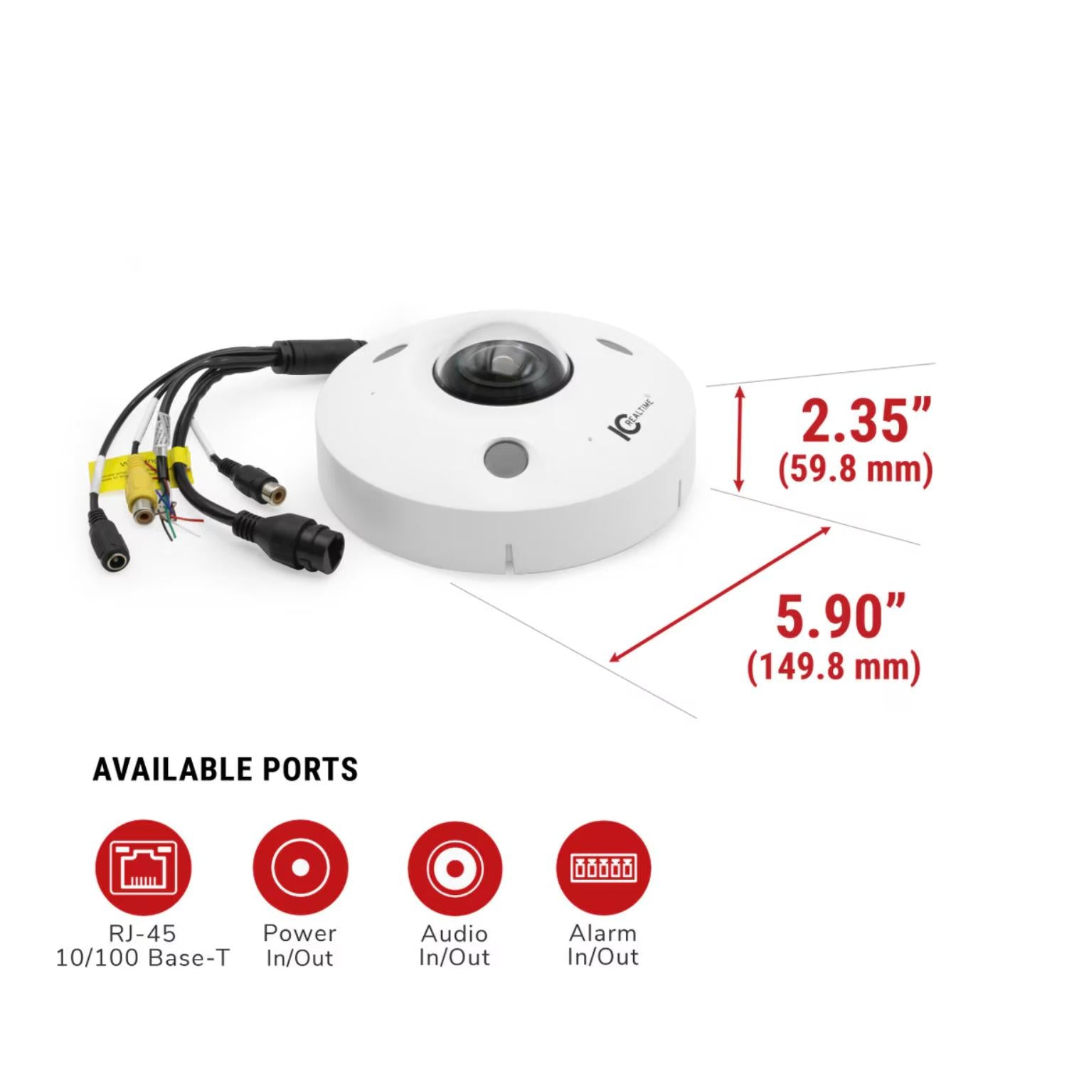 New IC Realtime IPEL-F12F-IRW2 12MP Fisheye IP Camera w/ IR & AI Indoor/Outdoor